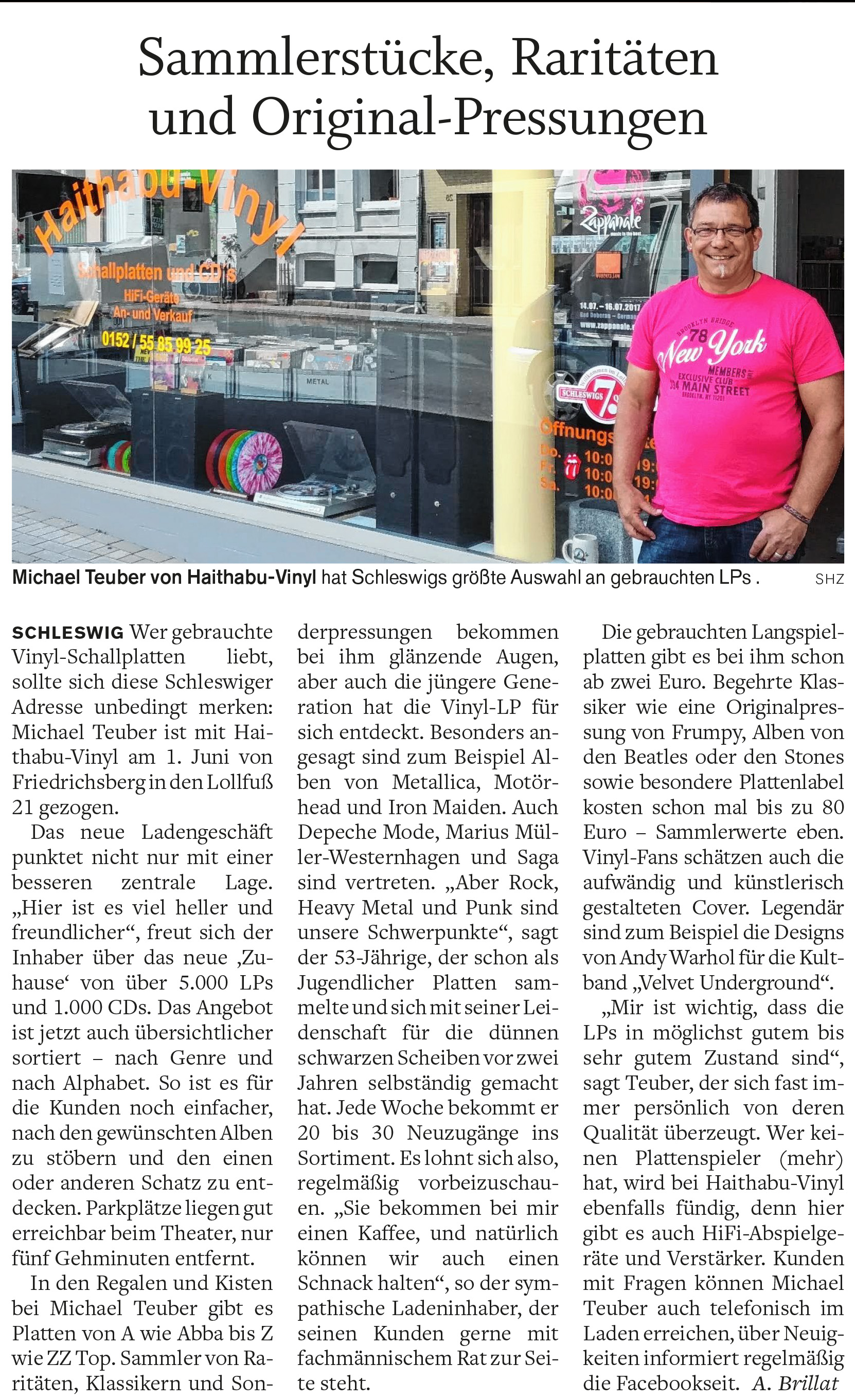Artikel in den Schleswiger Nachrichten über Haithabu-Vinyl